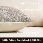 Amor Virisso Floral Throw Pillow Covers 18x18 Set of 2 Vintage Block Print Pillow Covers Decorative Pillow Covers Couch Pillows for Living Room Farmhouse Accent Sofa Pillows, Yellow/Sand - Image 2