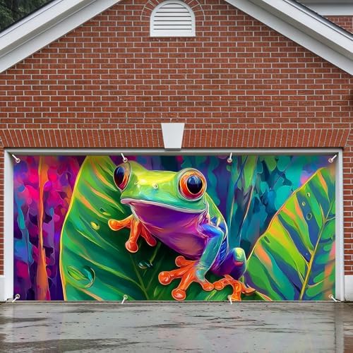 6x13 FT Colorful Red-Eyed Tree Frog Garage Door Banner - Tropical Jungle Art Backdrop, Large Indoor Outdoor Garage Door Cover, Nature Theme Decoration for Home,Yard, Kids Room by FOREVERQUEEN