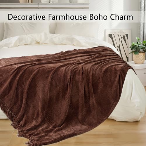Chenille Throw Blanket for Couch 60" x 80" Twin, Dark Brown - Image 5