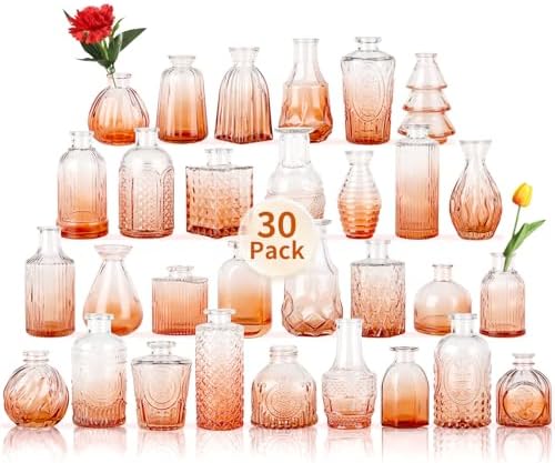 Mini Glass Bud Vases Flower Vases for Centerpieces- Ideal for Home Decor, Wedding & Bridal Shower Centerpieces, Party & Anniversary Decorations, Candle Holders,Aromatherapy Bottles(30 pcs,Light red) by earthgadgets