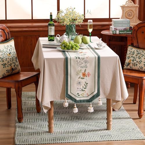 bilin gaier Designer Linen Small Table Runner,French Farmhouse Shabby Chic Floral Pattern 63 Inches Long Wrinkle Free Table Runners,Decor Tabletop for Kitchen,Dining,Party,Home,Christmas,12"x63" - Image 3