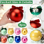Hollowfly 9 Pcs 3 Inch Colorful Glass Christmas Ornaments with Velvet Bow - Image 2