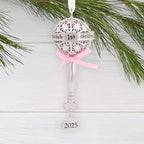 Hallmark Baby's First Christmas Silver Rattle with Pink Ribbon 2025 Christmas Ornament, Metal, New Baby Gifts - Image 3