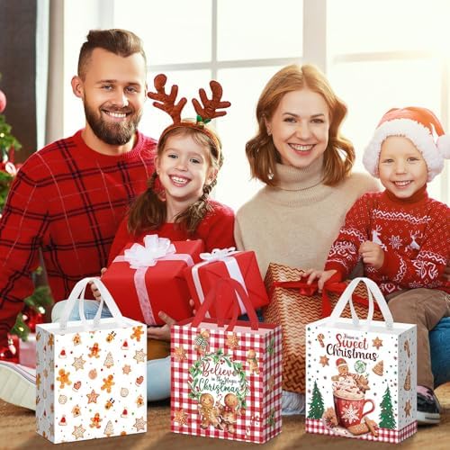 Wesnoy 48 Pcs Large Christmas Gingerbread Man Gift Bags Bulk with Handles - Image 6
