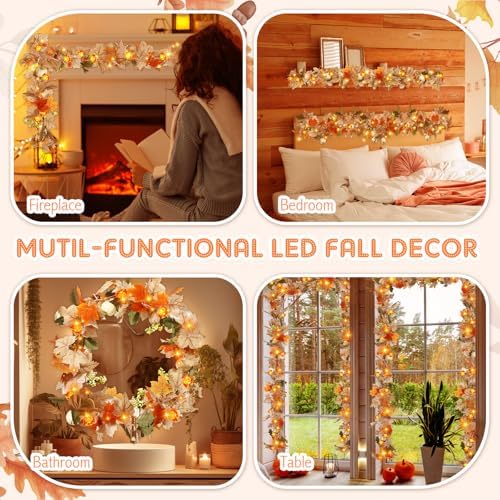 VIHOSE 2 Pack Fall Maple Leaves Thanksgiving Garland 11.5ft, White - Image 7