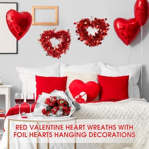 Suzile 12 Pcs Valentine Wreaths for Front Door Valentine's Day Red Heart Wreaths Decorations Tinsel Garlands with Foil Hearts Love Hanging Home Decoration - Image 4