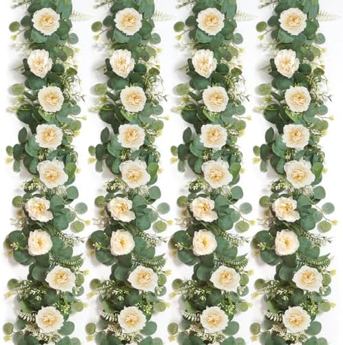 4PCS Artificial Eucalyptus Flower Garland 6.56Ft Fake Peony Flower Vine by DEMIUKO