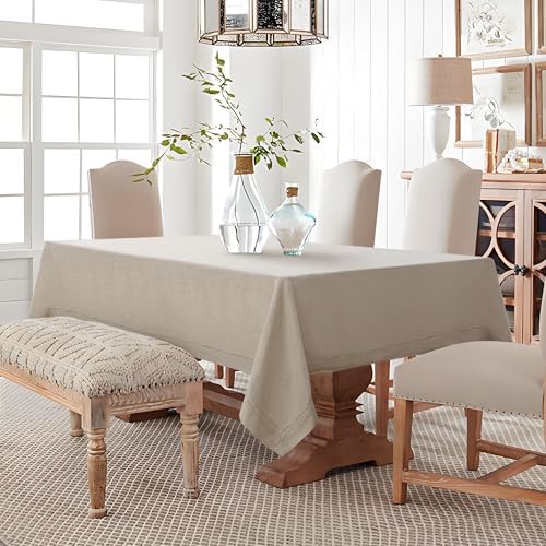 Linen World Hemstitch Linen Tablecloth,French Linen Natural Tablecloth 120" x 60" Inch,Washable Rectangular Table Cloth for Dining,Outdoor,Weddings and Restaurants,Decorative Thanksgiving Christmas - Image 2