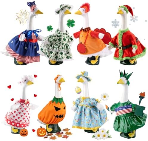 8 Sets Porch Goose Outfits Clothes All Seasons Bundle for Halloween Christmas Valentines Day Easter 4th of July Thanksgiving St. Patrick's Day Statue of Liberty for 23 inch Porch Goose Lawn Yard Decor by Yardfeath