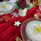 Luxurious Velvet Table Runner, 10ft Wedding Reception Decorations, 20x120inch Soft Velvet Fabric, Table Linen Overlay, Wedding Table Runners (Red, 20X120inch, 5pack) - Image 2