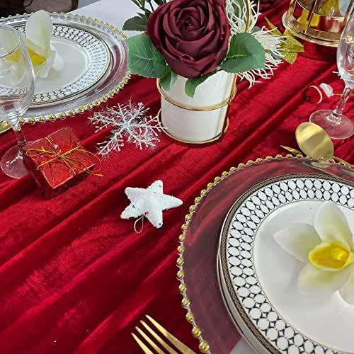 Luxurious Velvet Table Runner, 10ft Wedding Reception Decorations, 20x120inch Soft Velvet Fabric, Table Linen Overlay, Wedding Table Runners (Red, 20X120inch, 5pack) - Image 2
