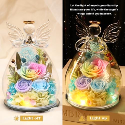 FIACO Gifts for Women Birthday Preserved Rose Forever Flower in Glass Angel Figurines Fresh Flowers for Delivery Prime for Mom Real Orange Roses for Grandma Sister Wife Her from Daughter - Image 4
