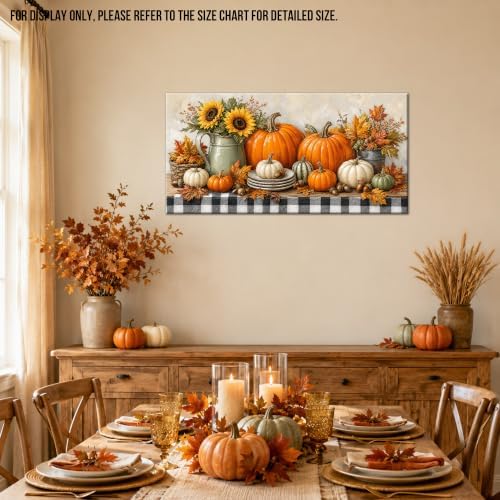 WAXWHELK Pumpkin Fall Canvas Wall Art, Pumpkin Sunflower Harvest Still Life Painting Pictures Rustic Farmhouse Autumn Thanksgiving Home Decor Artwork for Living Room Bedroom (24"x47") - Image 4