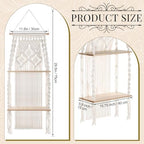 Barydat 2 Pack Macrame Wall Hanging Shelf 2 Tier Handmade Boho Hanging Wall Shelf Floating Woven Rope Decorative Storage Racks Holder Organizer for Home Bedroom Bathroom Plants, Beige (Elegant) - Image 3
