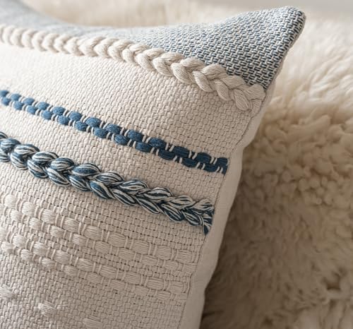 Cethom Boho Throw Pillow Covers 20x20 Inch Set of 2, Blue Textured Decorative Couch Pillow Cases for Farmhouse Home Decor, Accent Cushion Cover for Sofa, Bed, Living Room, Bedroom - Image 4