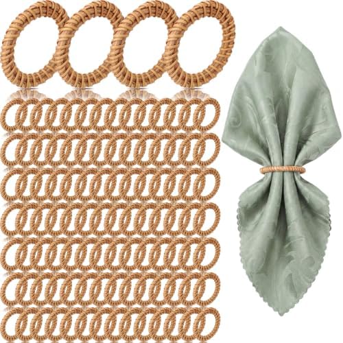 Ferrochef Boho Woven Rattan Napkin Rings, Natural, 100 Pcs by Ferrochef