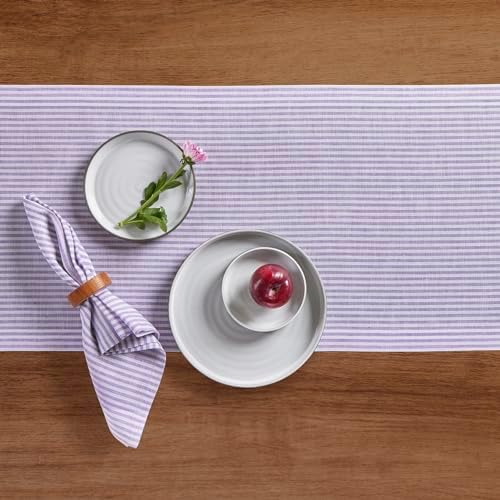 Solino Home 100% Linen Table Runner, 14 x 72 in, Lavender and White Striped - Image 4