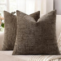decorUhome Textured Chenille Throw Pillow Covers 18x18 Set of 2 Taupe by decorUhome