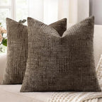 decorUhome Textured Chenille Throw Pillow Covers 18x18 Set of 2 Taupe by decorUhome