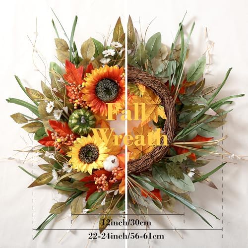 24'' Sunflower Fall Wreaths for Front Door, Fall Decor for Home - Image 3