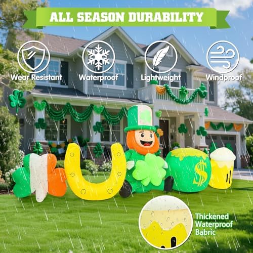 St Patricks Day Inflatables Outdoor Decorations 8FT Leprechaun Inflatable with Shamrock Horseshoe Pot of Gold Beer Cup Yard Lawn Party Garden Home Holiday Irish Saint Patrick’s Blow Up Décor - Image 3