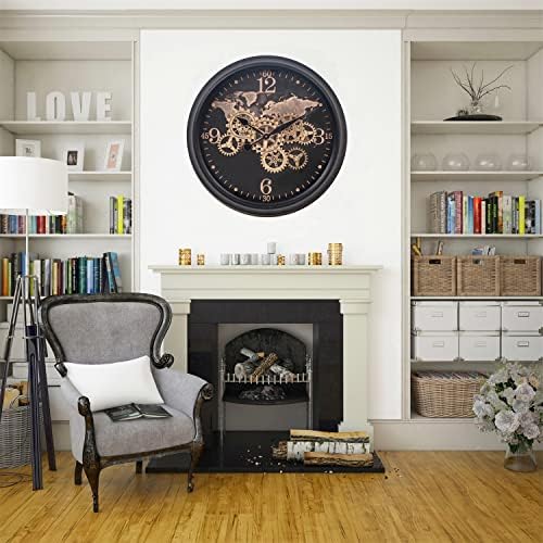 CLXEAST 24 Inch Wall Clock with Real Moving Gears,World Map Pattern - Image 4
