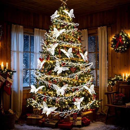 Thenshop 20 ft LED Christmas Crystal Wire Clear Garland with Butterfly - Image 3