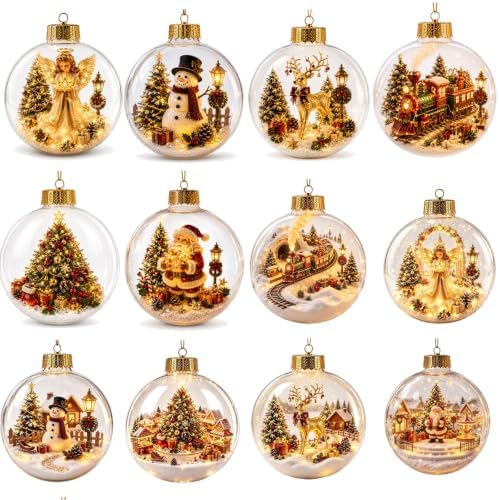 12PCS Glowing Christmas Ornaments - Mini Gold Light-Up Christmas Ball Ornaments - Christmas Tree Ornament with Warm LED Light for Tree Mantel, Holiday Scene Decoration & Gift by Unknown