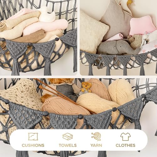 TIDYTEDS Macrame DreamLights Boho Stuffed Animal Storage Net or hammock Extra Large for Small or large Plushies. Plush Gray Toy Storage Holder - Image 6