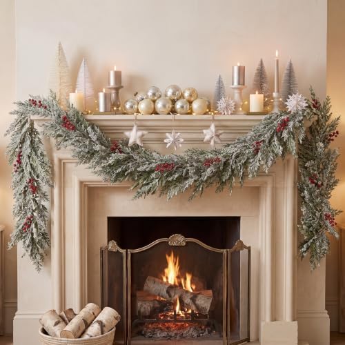 Thiccywoov 9ft Cedar Frosted Snow Christmas Garland Decoration for Mantel by Jgiusenfg