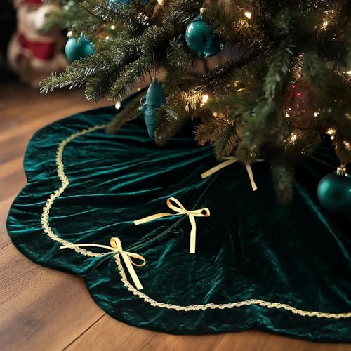 Arrowbash Green 48 Inch Christmas Tree Skirt Velvet Scallop Ddge by Arrowbash