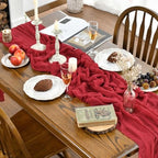 Artoid Mode Boho Red Gauze 6 Pieces Wedding Table Runner, 120 Inch Birthday Fabric Kitchen Dining Holiday Table Decor for Home Party Indoor - Image 2