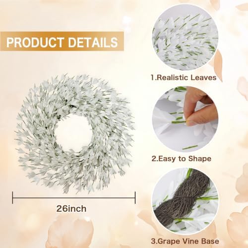 26 Inch Fall Wreath for Front Door, Autumn Thanksgiving Decor (White) - Image 2