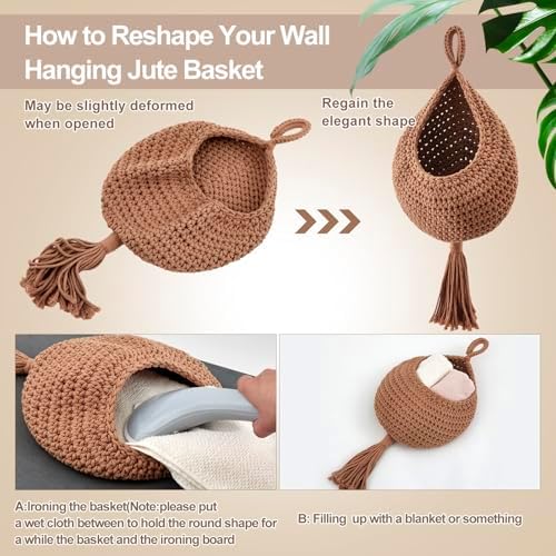 Honeydak 3 Hanging Baskets, White, Tassel, Cotton Rope - Image 4