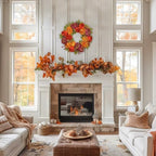 Artificial Fall Wreath, 24" Fake Peony Floral, Maple Leaves & Berries - Image 5