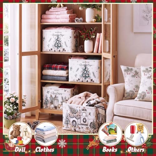 6 Pcs Christmas Storage Bins with Handles, Xmas Gift Baskets - Image 4