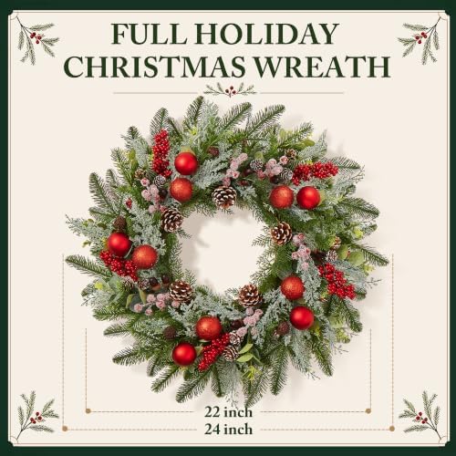 24 Inch Christmas Wreaths for Front Door-Pine Artificial Christmas Wreath - Image 4