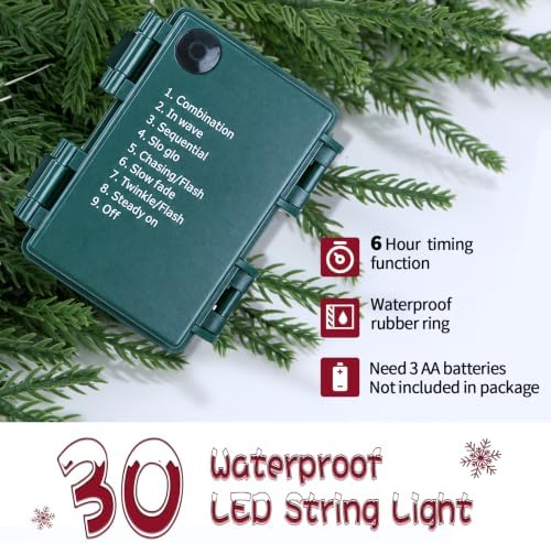 ENVEN 2FT Norfolk Pine Christmas Trees – Set of 2 Small Artificial Pre-lit Trees, 30 LED Lights & 8-Mode Battery Box, Pre-Assembled, Xmas Decor for Desks Tabletops Shelves - Image 3