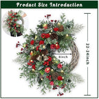 Christmas Wreath for Front Door, Artificial Door Wreaths with LED Lights Bells Berries & Pinecones Christmas Decorations, Xmas Wreaths for Wall Window Fireplace Holiday Home Decor - Image 2