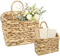 Set of 2 Wicker Wall Baskets for Hanging Storage, Handwoven Boho Wall Organizer, Decorative Wall Mounted Basket Set for Entryway, Mail, Keys, Plants, Flowers & Home Decor, Natural Water Hyacinth by Kultilanda