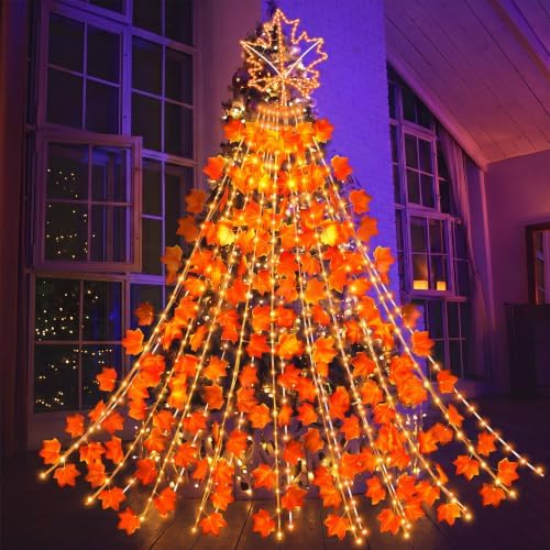 Huquary Fall Maple Leaves 10.7ft Waterfall String Lights LED - Image 2