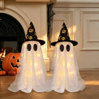 2 Pack Halloween Ghost Decorations, 21.7 Inch Lighted Halloween Decorations, Battery Operated Tabletop Ghost Decor with Witch Hats for Mantel Fireplace Table Entryway Indoor Office Party Home Decor - Image 6