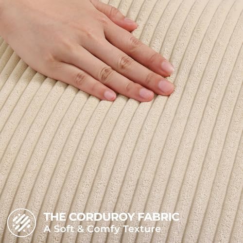 Mecatny Corduroy Fall Decorative Throw Pillow Covers 24x24 Set of 2 Beige - Image 3