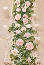 Anna's Whimsy 2PCS 5.91FT Artificial Eucalyptus Garland with Flowers, Fake Rose Gypsophila Garland, Faux Floral Garlands Greenery for Wedding Spring Home Party Table Runner Decor (Pink) - Image 2