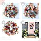 Fall Flower Wreath for Front Door with Burgundy Dahlias, Orange Roses Hydrangeas and Green Leaves, 22 inche Autumn Wreath for Home Indoor and Outdoor, Fall Harvest Thanksgiving Decoration - Image 4