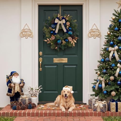 DecorbyHannah 24" Prelit Christmas Wreath for Front Door with Light (Blue) - Image 4