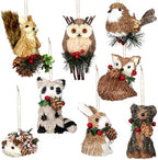 Vercraft 8 Pack Woodland Animal Xmas Ornaments Sisal Straw Rustic, Classic by Vercraft