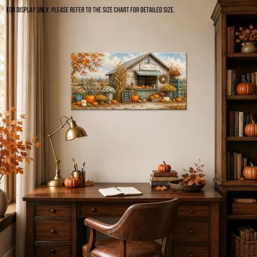 WAXWHELK Fall Canvas Wall Art, Autumn Rustic Farmhouse Painting Pictures of Farm Fresh Stand with Pumpkins and Mums, Thanksgiving Artwork for Living Room Bedroom Home Decor, (12"x24") - Image 4