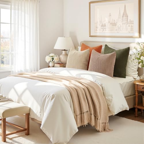 Topfinel Rust and Olive Green Velvet Throw Pillow Covers 24x24 Sofa Pillow Covers Boho Farmhouse Cushion Cases Soft Corduroy Fall Home Decor for Couch Bed Sofa Living Room Pack of 4 - Image 5