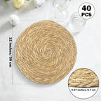 Elcoho 40 Pieces Round Woven Placemats 12 Inch Boho Rattan Placemats Farmhouse Braided Place Mats Woven Plate Chargers Rustic Wicker Table Mats for Dining Table - Image 2